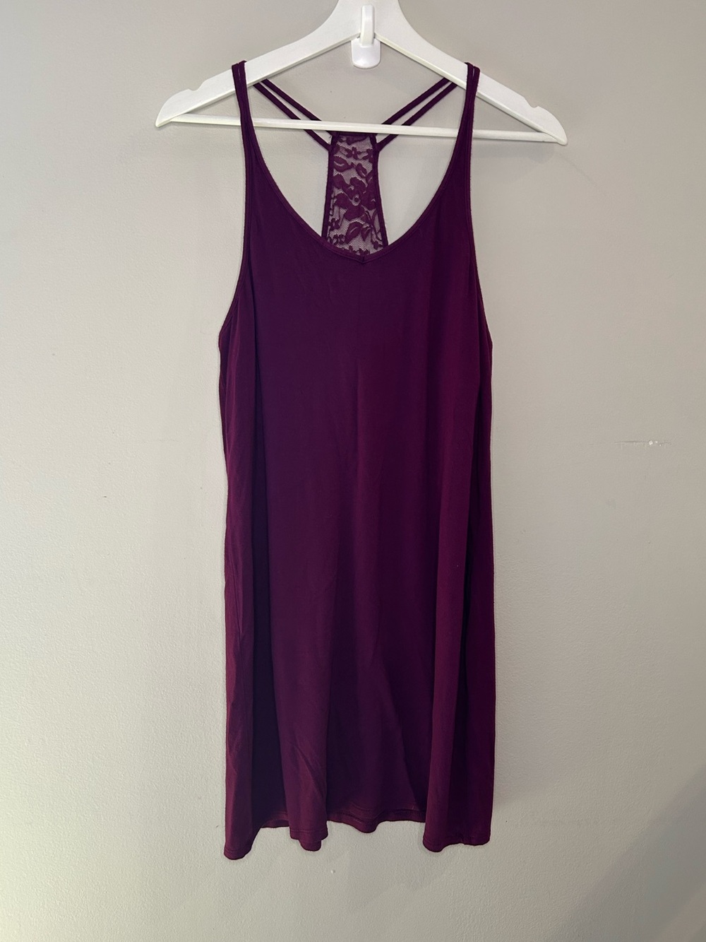 Sleeveless Lace-Back Slip Dress in Deep Plum Medium